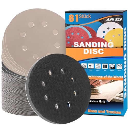 81 Stück Schleifpapier 125mm Klett Nass Trocken Profi Schleifscheiben Rund 8 Loch Siliciumcarbid Schleifblätter(Mit Körnung 240/400/600/800/1000/1500/2000/3000 x10) für Exzenterschleifer-ALPXUXP von ALPXUXP