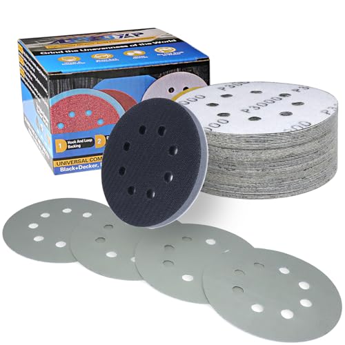 ALPXUXP 51 Stück Schleifpapier 125mm Klett 3000 körnung Nass Trocken Schleifscheiben 8 Loch Siliciumcarbid Schleifblätter Profi für Exzenterschleifer(Enthält 1 Stück Kissen Pad) für Auto Metall von ALPXUXP