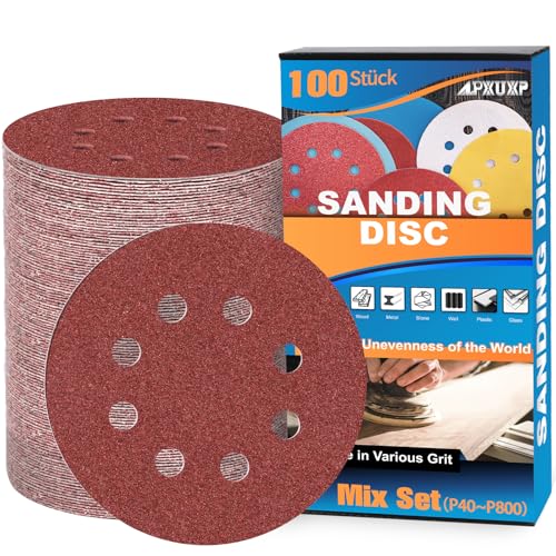 ALPXUXP Schleifpapier 125mm Klett Schleifscheiben 8 Loch Rund Schleifblätter Profi für Exzenterschleifer(Mit Körnung 40/60/80/120/180/240/320/400/600/800 x10)-100Stück von ALPXUXP