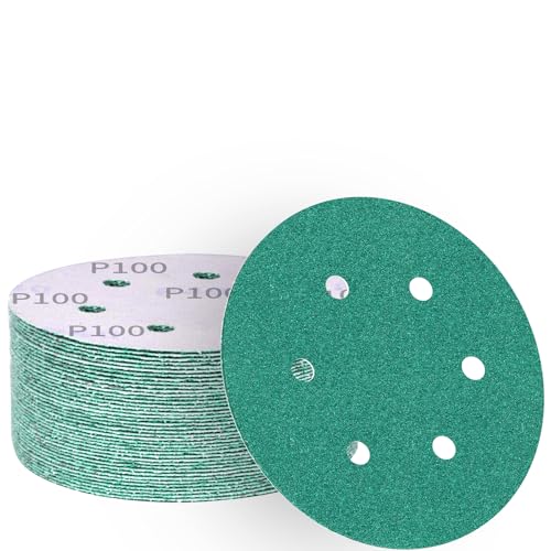 ALPXUXP Schleifpapier 150mm Klett 100 körnung 6-Loch Schleifscheiben Profi für Rund Exzenterschleifer(50 Stück) von ALPXUXP