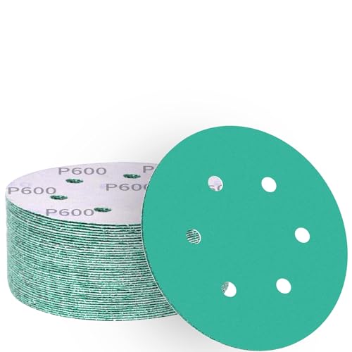 ALPXUXP Schleifpapier 150mm Klett 600 körnung 6-Loch Schleifscheiben Profi für Rund Exzenterschleifer(50 Stück) von ALPXUXP