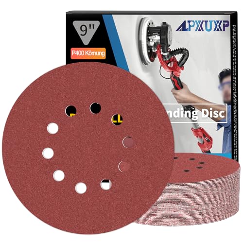 ALPXUXP Schleifpapier 225mm Klett 400 körnung 10-Loch Schleifscheibe für Trockenbauschleifer ​Schleifgiraffe Rund Schleifpapier(25 Stück) von ALPXUXP