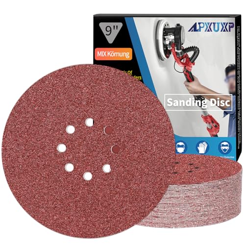 ALPXUXP Schleifpapier 225mm Klett 8-Loch Schleifscheibe für Trockenbauschleifer ​Schleifgiraffe Rund Schleifpapier- je5x P40 P60 P80 P120 P150 P240 Mischkorn(30 Stück) von ALPXUXP