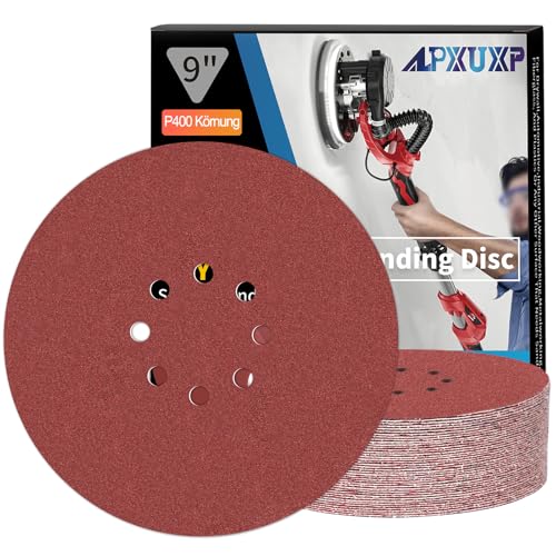 ALPXUXP Schleifpapier 225mm Klett 400 Körnung 8 Loch Schleifscheibe für Trockenbauschleifer ​Schleifgiraffe Rund Schleifpapier(25 Stück) von ALPXUXP