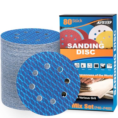 80 Stück 125mm Schleifpapier Klett 8 Loch Exzenterschleifer Schleifscheiben,Profi Anti-Verstopfungs-Design(Mit Korn 40/60/80/120/180/240/320/400 x10) für Wand Holz Metall und Lackoberfläche-ALPXUXP von ALPXUXP