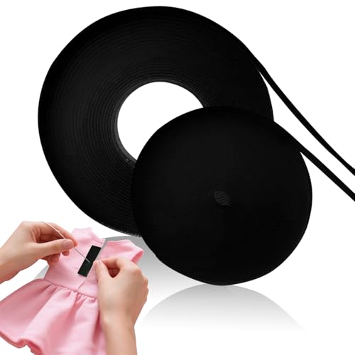 Klettband für Stoffrolle, extrem dünne und weiche Aufnähstreifen für Puppenkleidung, Stoff, kein Klebstoff zum Nähen, Befestigungsbänder, einfaches Einnähen, stark (Schwarz, 5,5 m x 2/5 Zoll) von ALTABOMBA