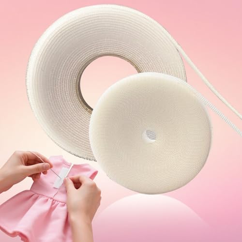 Klettband für Stoffrolle, extrem dünne und weiche Aufnähstreifen für Puppenkleidung, Stoff, kein Klebstoff zum Nähen, Befestigungsbänder, einfaches Einnähen, stark (Weiß, 5,5 m x 2/5 Zoll) von ALTABOMBA