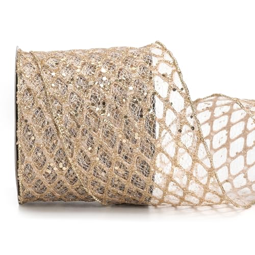 ALTIER Glitzerndes Schleifenband mit Draht, 10,2 cm x 9,1 m, für Weihnachten, Heimdekoration, Geschenkverpackung, Schleife, Kranz, Basteln, Champagnerfarben ALTIER Glitzerndes Schleifenband mit Draht, 10,2 cm x 9,1 m, für Weihnachten, Heimdekoration, Geschenkverpackung, Schleife, Kranz, Basteln, Champagnerfarben von ALTIER