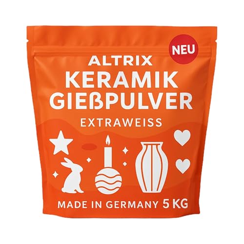 ALTRIX KERAMIK Gießpulver Weiß 10kg – Extraweiß & Luftblasenfrei – Schnelltrocknend Hohe Festigkeit 200N/mm - Nur 25 Min. Trockenzeit – Für Silikonformen, Deko & DIY, Reliefgießpulver, Made in Germany von ALTRIX KERAMIK