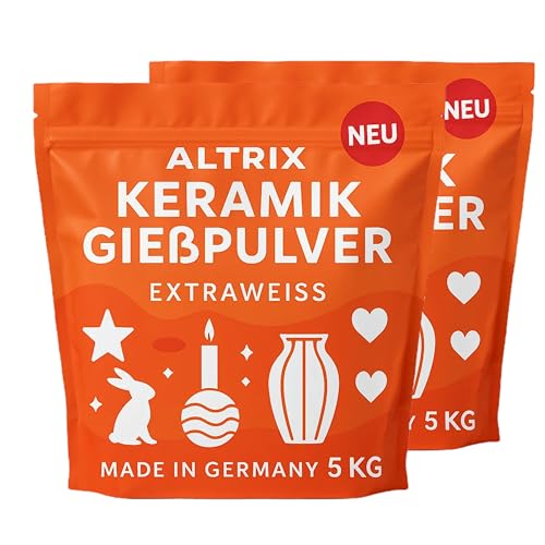ALTRIX KERAMIK Gießpulver Weiß 10kg – Extraweiß & Luftblasenfrei – Schnelltrocknend Hohe Festigkeit 200N/mm - Nur 25 Min. Trockenzeit – Für Silikonformen, Deko & DIY, Reliefgießpulver, Made in Germany von ALTRIX KERAMIK