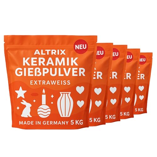 ALTRIX KERAMIK Gießpulver Weiß 25kg – Extraweiß & Luftblasenfrei – Schnelltrocknend Hohe Festigkeit 200N/mm - Nur 25 Min. Trockenzeit – Für Silikonformen, Deko & DIY, Reliefgießpulver, Made in Germany von ALTRIX KERAMIK