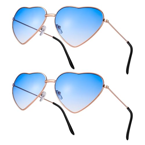 ALTcompluser 2 Pack Herz Sonnenbrille, Weinsamkeit Hippie Gläser, Retro Kostüm Brille für Kinder Herren Damen 60er 70er 80er 90er Party Hippie Chic, Kleid Accessoires(Blau) von ALTcompluser