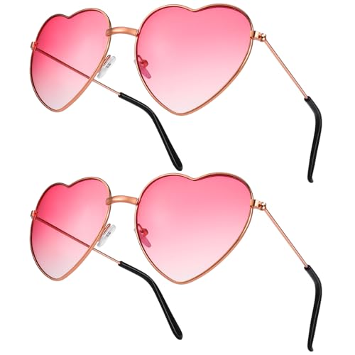 ALTcompluser 2 Pack Herz Sonnenbrille, Weinsamkeit Hippie Gläser, Retro Kostüm Brille für Kinder Herren Damen 60er 70er 80er 90er Party Hippie Chic, Kleid Accessoires(Rosa) von ALTcompluser