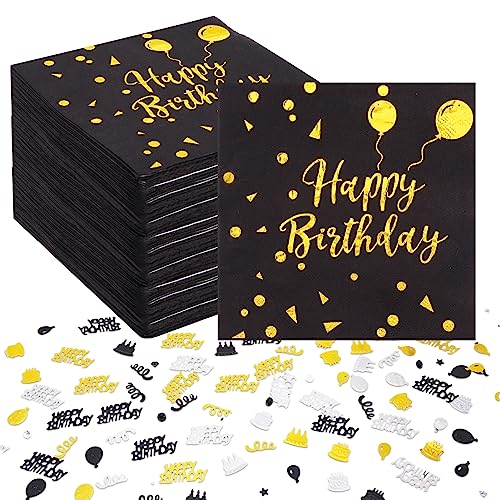 ALTcompluser 60 Stück Servietten Geburtstag, 33x33cm Geburtstagsservietten Schwarz Gold Happy Birthday Servietten mit Geburtstag Konfetti, Papierservietten Napkins für Geburtstag Party Deko ALTcompluser 60 Stück Servietten Geburtstag, 33x33cm Geburtstagsservietten Schwarz Gold Happy Birthday Servietten mit Geburtstag Konfetti, Papierservietten Napkins für Geburtstag Party Deko von ALTcompluser