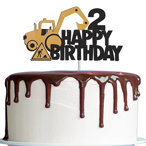 ALTcompluser Bagger Tortendeko 2. Geburtstag Junge Bagger Deko Kindergeburtstag 2 Jahre Bagger Kuchendeko Doppelseitig Bagger Cake Topper Baustelle Kuchen Deko für Junge Mädchen Geburtstag von ALTcompluser