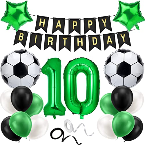ALTcompluser Fußball Luftballon 10 Jahre Geburtstag Deko Grün 10.Geburtstagsdeko Jungen Happy Birthday Girlande Deko Ballons für Kinder Junge Geburtstag Party Fußball Deko(10th) von ALTcompluser