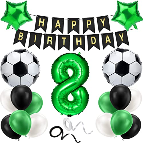 ALTcompluser Fußball Luftballon 8 Jahre Geburtstag Deko Grün Geburtstagsdeko Jungen Happy Birthday Girlande Deko Ballons für Kinder Junge 8 Geburtstag Party Fußball Deko(8th) von ALTcompluser