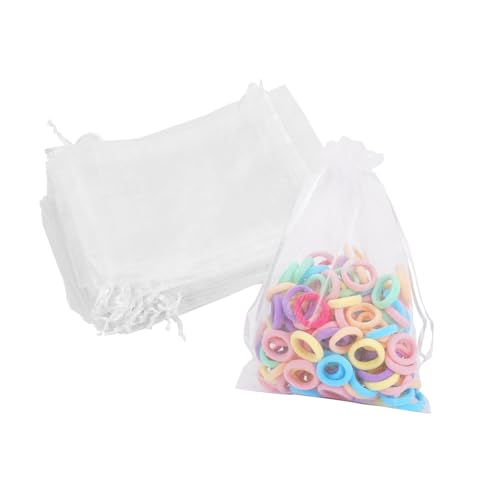 ALULU 50 Stück Organzasäckchen, 13x18 cm Organza Säckchen Klein, Geschenk Säckchen Mit Schnur Schmucksäckchen Kleine für Hochzeit, Geburtstag, Weihnachten (Weiß) von ALULU