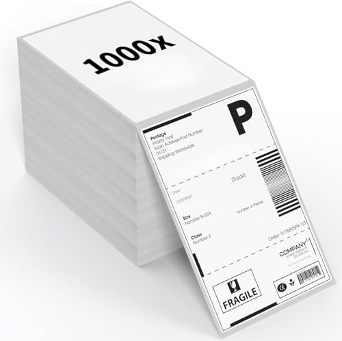 ALULU Thermopapier Versandetiketten,1000 Blatt 4" x 6" (100mm×150 mm) Versandaufkleber DHL Etiketten Thermische Fanfold Thermoetiketten Klebeetiketten für Postanschriften ​Versandetikette Wasserfester von ALULU