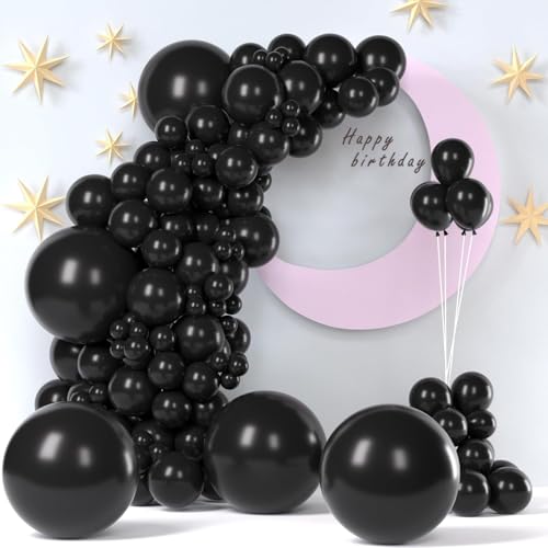 149 Stück Luftballons 5,10,12,18 cm Folienballons mit Ballonklebepunkten für Thanksgiving Hochzeit Babyparty Geburtstagsfeier (Schwarz) von ALUNME