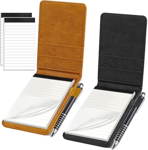 ALUNME 10-teiliges Mini-Notizbuch-Set, braun, inkl. kleinem gefüttertem Notizbuch, Metallstift und 3 x 5 Zoll Nachfüllblöcken (8, weiß) von ALUNME