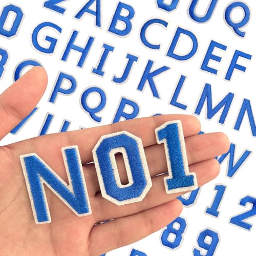 Aufnäher zum Aufbügeln, Buchstaben A-Z, Zahlen 0–9, Applikation für Kleidung, Kleid, Hut, Jeans, DIY-Zubehör, 72 Stück (blau) von ALUNME