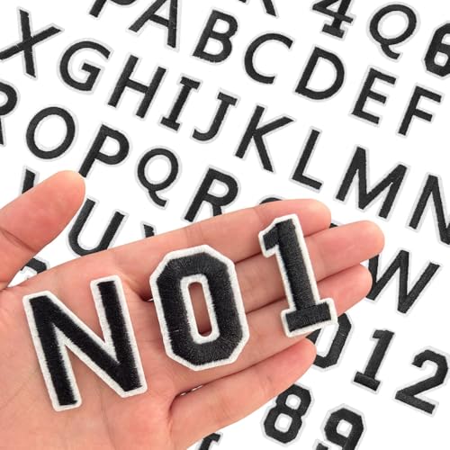 Aufnäher zum Aufbügeln, Buchstaben A-Z, Zahlen 0–9, Applikation für Kleidung, Kleid, Hut, Jeans, DIY-Zubehör, 72 Stück (schwarz) von ALUNME