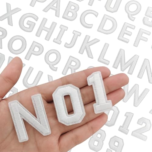 Aufnäher zum Aufbügeln, Buchstaben A-Z, Zahlen 0–9, Applikation für Kleidung, Kleid, Hut, Jeans, DIY-Zubehör, 72 Stück (weiß) von ALUNME