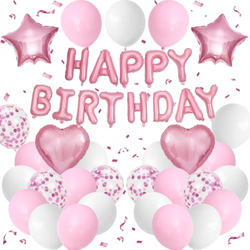 Happy Birthday Luftballons, bunt, dekorative Luftballons, Geburtstag, Raumdekoration, Hausdekoration für Hochzeit, Jahrestag, Abschlussfeier, Party-Dekoration, Zubehör (Rosa) von ALUNME