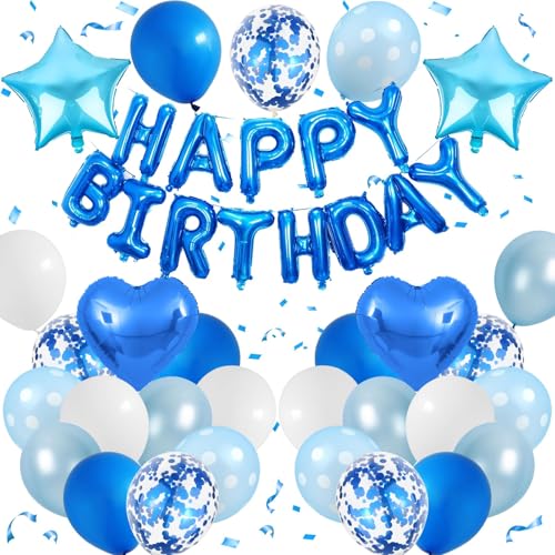Happy Birthday Luftballons, bunt, dekorative Luftballons, Geburtstag, Raumdekoration, Hausdekoration für Hochzeit, Jahrestag, Abschlussfeier, Party-Dekoration, Zubehör (blau) von ALUNME