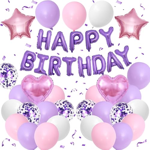 Happy Birthday Luftballons, bunt, dekorative Luftballons, Geburtstag, Raumdekoration, Hausdekoration für Hochzeit, Jahrestag, Abschlussfeier, Party-Dekoration, Zubehör (lila) von ALUNME
