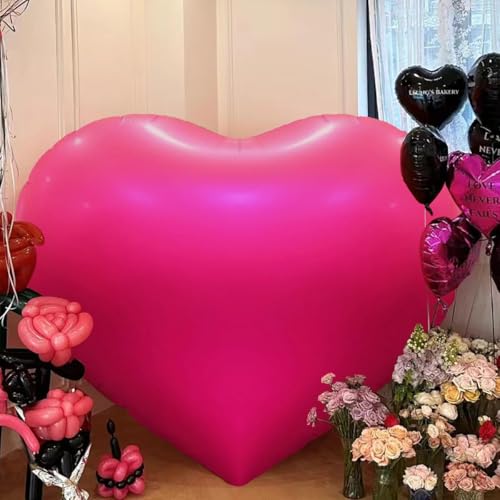 Riesiger herzförmiger Luftballon, Valentinstag-Herzballons, Herz-Folien-Mylar-Ballons für Valentinstag, Hochzeit, Verlobung, Jahrestag, Party-Dekorationen (Dunkelrosa) von ALUNME