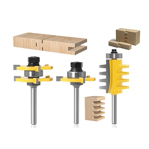 ALUYEH Nut- und Federfräser-Bit-Set und umkehrbarer Fingergelenk-Fräser-Bit, 3-teiliges Wolframkarbid-Fräser-Set, Doppellager, 6,35 mm Schaft für Holzschreinerei und Schrankbau ALUYEH Nut- und Federfräser-Bit-Set und umkehrbarer Fingergelenk-Fräser-Bit, 3-teiliges Wolframkarbid-Fräser-Set, Doppellager, 6,35 mm Schaft für Holzschreinerei und Schrankbau von ALUYEH