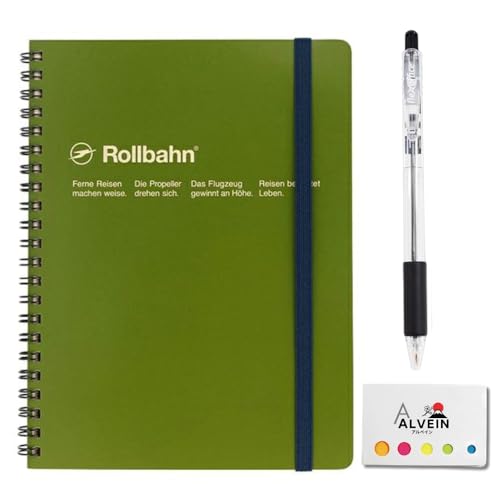 ALVEIN Japanese Stationery Set: Delfonics Rollbahn A5 Notebook (Olive), Retractable 0.7mm Black Ballpoint Pen Japanese Design Sticky Notes von ALVEIN