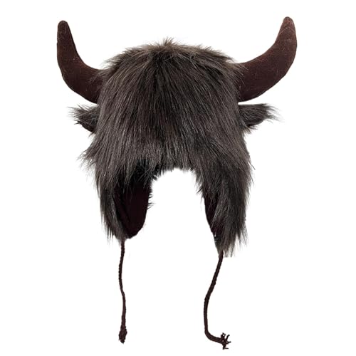 ALWIDA Bison-Hut – Plüsch-Ohr-Kopfbedeckung für Halloween, Ohrenklappen-Hut mit Hörnern, Cosplay, flauschiger Bomberhut aus Kuhhorn, Halloween-Kostüm, Kopfbedeckung, Kunsthut für Damen, Herren, für ALWIDA Bison-Hut – Plüsch-Ohr-Kopfbedeckung für Halloween, Ohrenklappen-Hut mit Hörnern, Cosplay, flauschiger Bomberhut aus Kuhhorn, Halloween-Kostüm, Kopfbedeckung, Kunsthut für Damen, Herren, für von ALWIDA