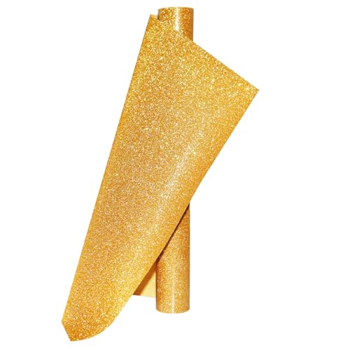 Glitzer Plotterfolie Textil Golden Heat Transfer Vinyl 30.5 cm*152 cm Glitzer Gold Flexfolie Transferfolie Plotter Flexfolie für DIY T-Shirt, Stoffe,Textilien von ALXAZA