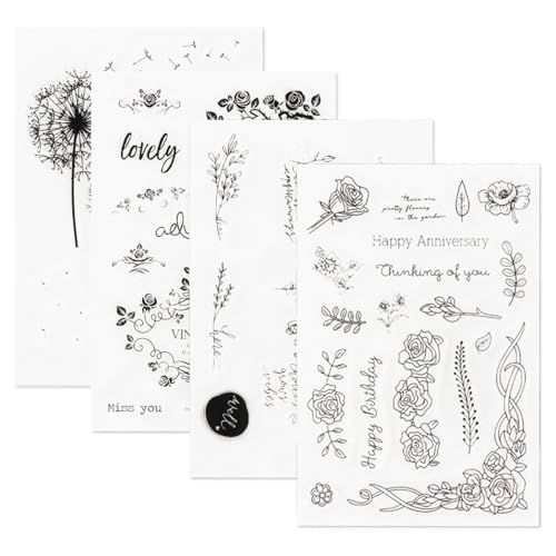 ALXBSONE Clear Stamps für DIY Scrapbooking, 4 Blatt Blumen Blätter Klar Silikonstempel,Briefmarken, Transparente Stempel Die Herstellung von Karten Fotoalbum Dekoration von ALXBSONE