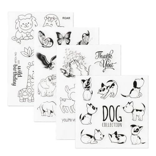 ALXBSONE Clear Stamps für DIY Scrapbooking, 4 Blatt Tiere Klar Silikonstempel, Welpen Briefmarken, Transparente Stempel Die Herstellung von Karten Fotoalbum Dekoration von ALXBSONE