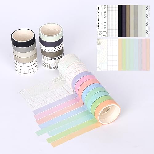 ALXBSONE Washi Tape Set,20 Rolls Abklebeband, Klebeband Bunt, Masking Tape für Scrapbooking Diy Handwerk Grundlegendes Muster(Set02) von ALXBSONE