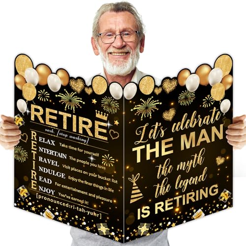 ALodr Große Grußkarte zum Ruhestand, schwarz-goldfarben, Ruhestands-Gästebuch, Glückwünsche, Ruhestandsparty-Dekorationen, Abschiedsgästebuch-Alternative, Ruhestands-Abschiedsgeschenk für Männer, von ALodr
