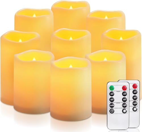 AMAGIC Outdoor Flammenlose Kerzen,Outdoor Flammenlose Kerzen, Wasserdichte Batteriebetriebene LED Stumpenkerzen mit Fernbedienung und Timer, Long Lasting, 9er-Set von AMAGIC