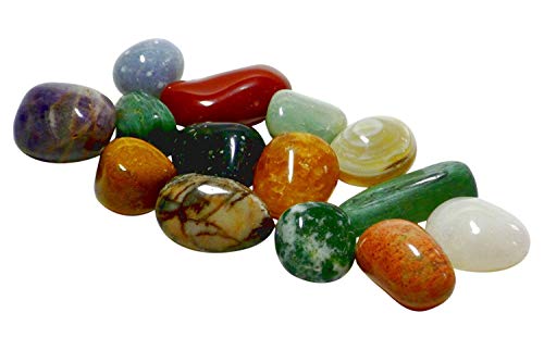 AMAHOFF Echte Halbedelsteine (12 Stück) - u.a Bergkristall, Sodalith und roter Jaspis - 2-3cm groß von AMAHOFF