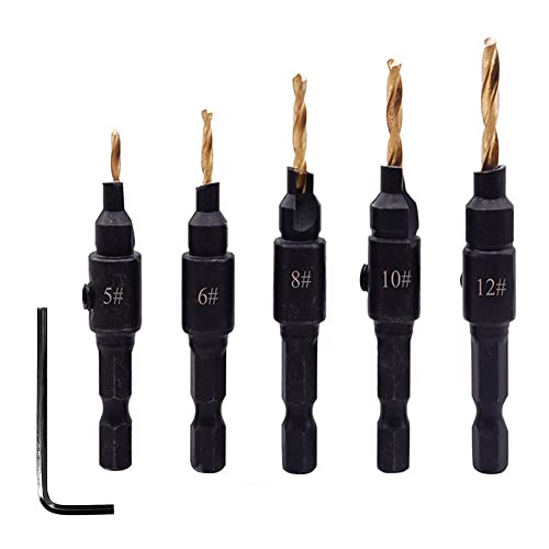 5 Stück Senkloch Bohrer Set Hochgeschwindigkeitsstahl Titanbeschichtet mit Sechskantschlüssel,für Holzbearbeitung Tischlerei und Heimwerker 5 Stück Senkloch Bohrer Set Hochgeschwindigkeitsstahl Titanbeschichtet mit Sechskantschlüssel,für Holzbearbeitung Tischlerei und Heimwerker von AMAKO
