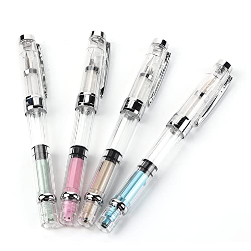 AMAKO 4 Stück Füllfederhalter, 0,5 mm F Punkt Füller Transparente Stifte, Kolbenfüller für Büro Haushalt, Fountain Pen für Tägliches Büro Schreiben von AMAKO