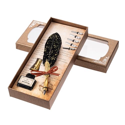 AMAKO Vintage Stift und Tinten Set mit 5 Ersatznibs, Retro Dip Stift für Kalligraphie, Handschrift, Unterschrift, Ideale Geschenkbox für Studenten und Freunde (Schwarz) von AMAKO