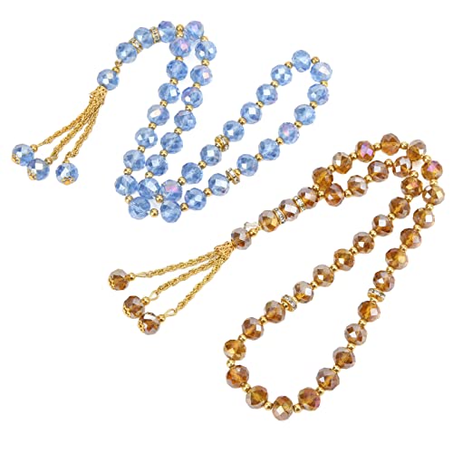 Gebetsperlen Muslim Tasbih Rosenkranzperlen Mini Blau Champagner Farbe 33 Perlen mit Spacer für Muslimische Aktivitäten Dekoration Präsent von AMAKO