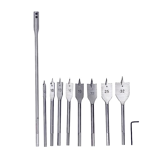 Holzbohrbit Bit Bit Set, Hoher Kohlenstoffstahl 1/4 Zoll Schaft, 10 Stcs 8 Größen für Holzbearbeitung, Starkes und Präzises Bohrwerkzeugkit von AMAKO