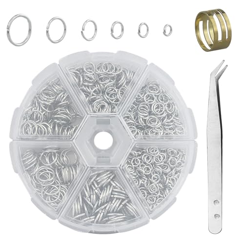 1000 Stück Biegeringe für Schmuckherstellung Silber Sprungringe Set Schmuck Reparatur Kit Metall Biegeringe Mini-Ringverbinder für Schlüsselanhänger Halskette mit Schlaufenwerkzeug, Pinzette 1000 Stück Biegeringe für Schmuckherstellung Silber Sprungringe Set Schmuck Reparatur Kit Metall Biegeringe Mini-Ringverbinder für Schlüsselanhänger Halskette mit Schlaufenwerkzeug, Pinzette von AMANDELIZABE