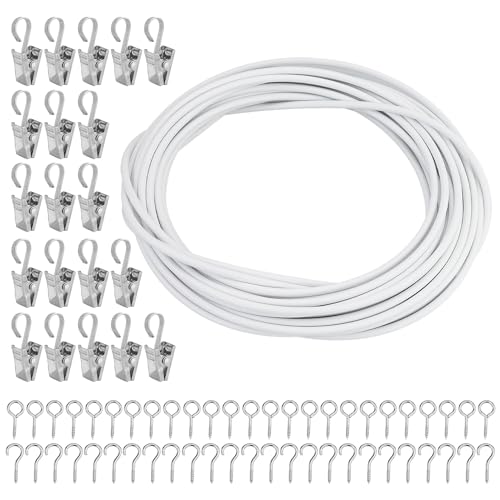 10M Vorhangdraht Weiß Gardinendraht, Curtain Wire Gardinenschnur, Kunststoffbeschichteter Gardinenseil Vorhangseile mit 25 Paar Schraubenösen und Haken, für Gardinenstangen Vorhänge Duschvorhänge 10M Vorhangdraht Weiß Gardinendraht, Curtain Wire Gardinenschnur, Kunststoffbeschichteter Gardinenseil Vorhangseile mit 25 Paar Schraubenösen und Haken, für Gardinenstangen Vorhänge Duschvorhänge von AMANDELIZABE