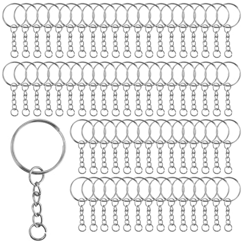 110 Stück Spaltringe 25mm Schlüsselringe mit Kette Spaltring Schlusselringen für Selber Machen Basteln Ketten für DIY Craft Making Schmuck Schlüsselanhänger Zubehör (Silber) von AMANDELIZABE